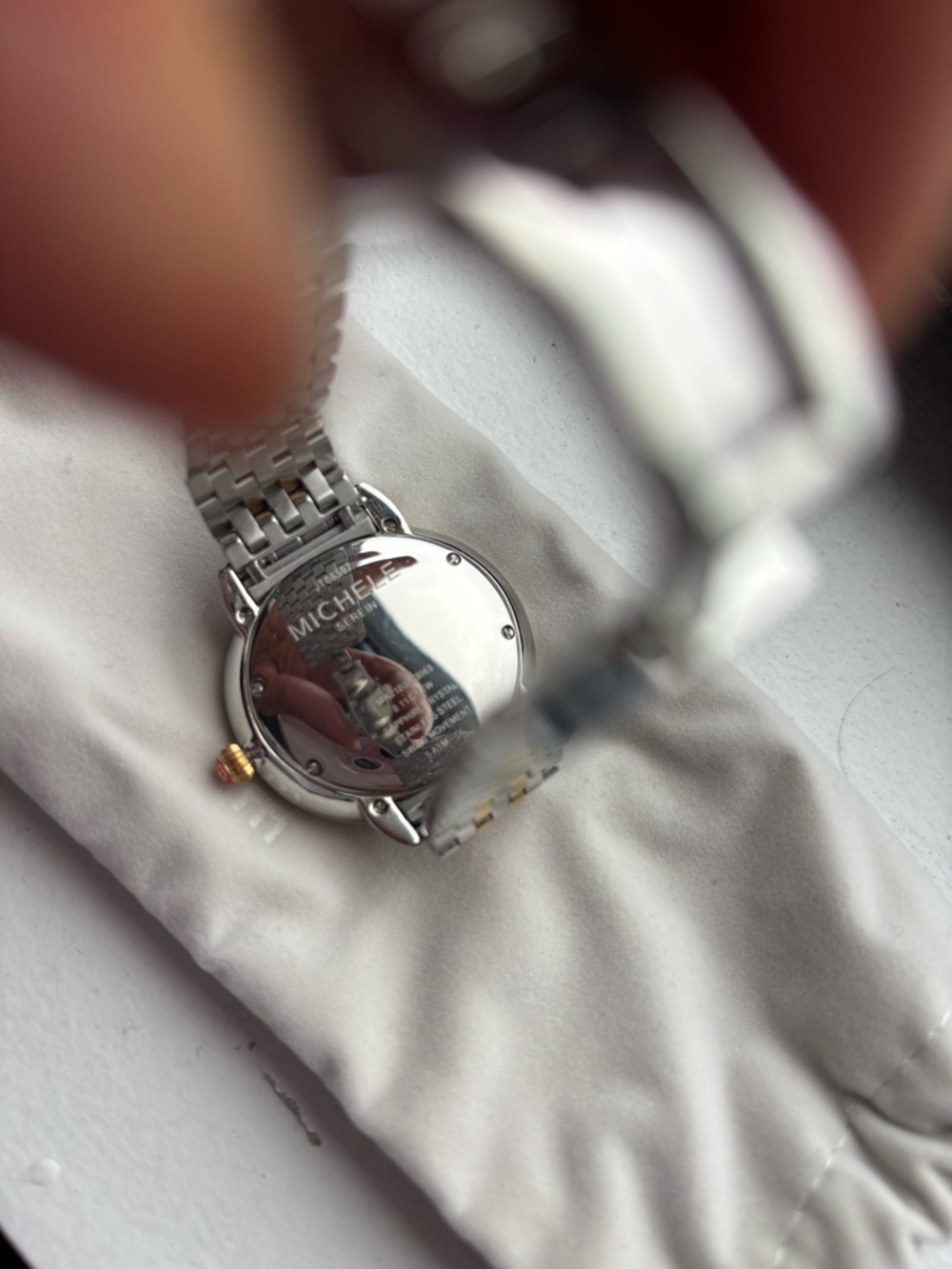 Michele Two-Tone Silver and Gold Bracelet Watch with Mother-of-Pearl Dial - Picture 3 of 9